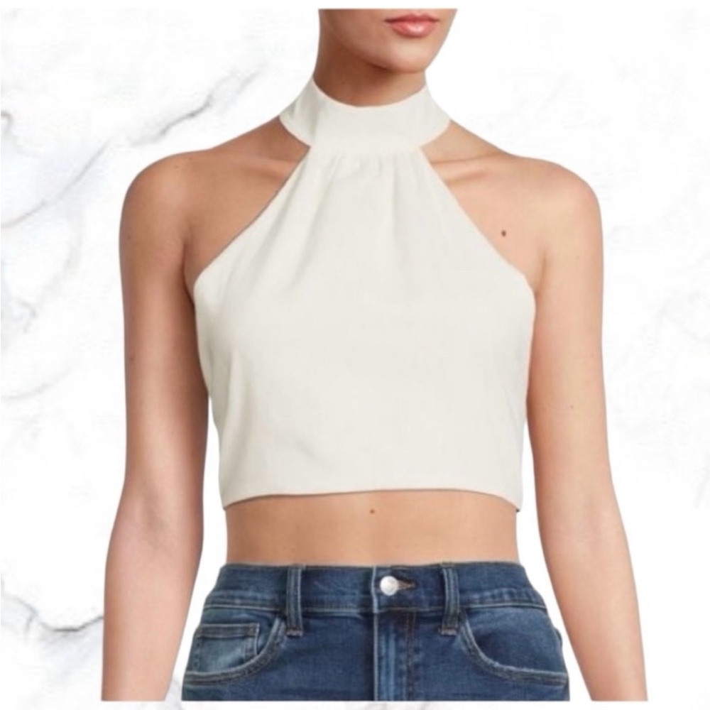 WeWoreWhat Halter Linen Blend Crop Top